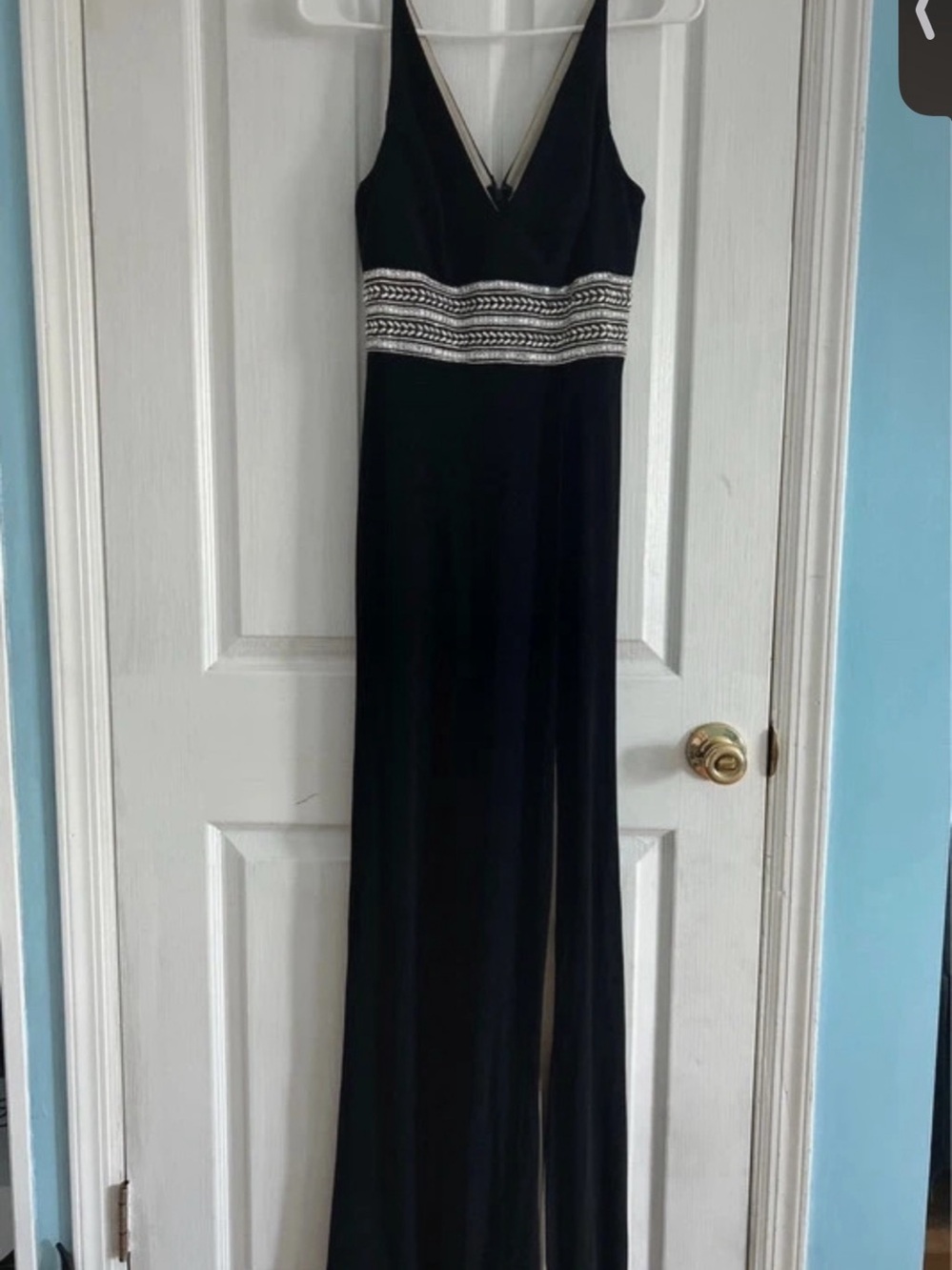 XSCAPE Maxi V-Neck Dress in Black & Silver Size 4
